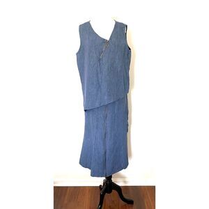 VTG IC Collection Lagenlook Asymmetrical Linen Chambray Zip Shirt Skirt Set XL